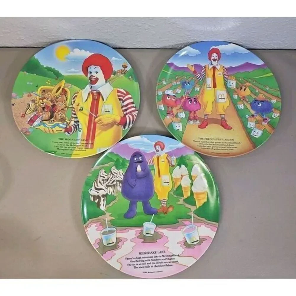 Set Of 3 Vintage 1989 McDonalds Plates (French Fry, McNugget Band, University)